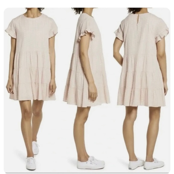 Rachael Parcell NWT Pink Smoke Rachel Dot Tiered Babydoll Cotton Dress SZ XL - Picture 1 of 16